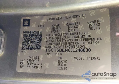 2018 Chevrolet Colorado Wt from USA, damaged, VIN 1GCHSBEN6J1248830